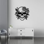 Gotik Kafatası ve Güller Metal Duvar Sanatı, Modern Koyu Estetik Dekor, Alternatif Ev Duvar Heykeli (metal dekor, Siyah, (20"X18"/50X47CM))
