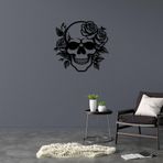 Gotik Kafatası ve Güller Metal Duvar Sanatı, Modern Koyu Estetik Dekor, Alternatif Ev Duvar Heykeli (metal dekor, Siyah, (28"X25"/70X65CM)