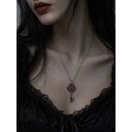 Gotik Kalp Anahtar Kolye Kırmızı Taşlı Metal Zincir Unisex Aksesuar