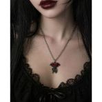 Gotik Kalp Kanat El Figürlü Kırmızı Detaylı Kolye Unisex Zincir
