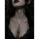 Gotik Kuru Kafa Kılıç Ve Anatomik Kalp Figürlü Kolye Unisex Gümüş Renk