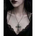 Gotik Siyah Detaylı Haç Kolye Gümüş Renk Zincir Unisex