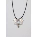 Gotik Yarasa Kolye - Pu Deri İp Zincirli Unisex Gümüş Kaplama Kolye - 60 Cm