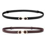 gotyou 2 adet Skinny deri kemer, kadınlar için, ayarlanabilir ince kemer, kadın deri kemer, ayarlanabilir ince kemer, dar bel kemeri, altın tokalı, pantolon, elbise için, Siyah, kahve, 95