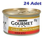 Gourmet 85 grx24 Adet Gold Parça Etli ve Soslu Sığır Etli Konserve Kedi Maması