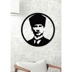 Gowpenart Dizayn Atatürk Kalpaklı Portre Dekoratif Siyah Duvar Tablosu / Ev & Ofis Tablosu / Hediye Tablo - 70 x 70
