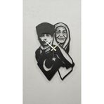 Gowpenart Dizayn Atatürk Ve Annesi Zübeyde Hanım Siyah Metal Duvar Saati - Ev - Ofis Saati - Hediye Saat 70x32 Cm
