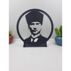 Gowpenart Dizayn Atatürk Yuvarlak Çerçeveli Masaüstü Metal Büst -Ev / Ofis Dekoru- Hediye Biblo -18 x 18 cm