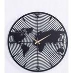 Gowpenart Dizayn Dünya Haritalı Metal Siyah Duvar Saati 1,5 Mm Kalınlık 60x60 Cm