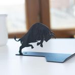 Gowpenart Dizayn Masa Üstü Metal Ergonomik Telefon - Tablet Tutucu Stand 1,5 Mm Kalınlık Siyah Hayvan Figürlü (Boğa F)
