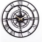 Gowpenart Dizayn Pusulalı Metal Siyah Duvar Saati 1,5 Mm Kalınlık 50x50 Cm