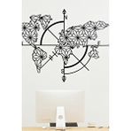 Gowpenart Pusulalı Dünya Haritası Ev ve Ofis Metal Duvar Tablosu - 54 X 77 Cm Siyah