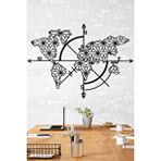 Gowpenart Pusulalı Dünya Haritası Ev ve Ofis Metal Duvar Tablosu - 90 x 130 Cm Siyah