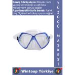 #Gözlük Konforlu Sızdırmaz Buğu Önleyici Temperli Cam Ayarlanabilir Deniz Dalış Yüzücü Maskesi Mavi