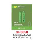 Gp 1,2V 650Ma Şarjlı İnce Pil (Recyko)