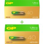 GP Batteries G-TECH Ultra Alkalin AA Kalem 40’lı Kutu Ve AAA İnce 40’lı Kutu, Toplam 80 Adet Pil