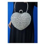 GP GUES POLO Gümüş Kalp Abiye Kadın Gümüş Taşlı Abiye Çantası