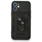 Gpack Apple iPhone 11 Tank Aramid Sürgülü Vega Yüzüklü Siyah Kılıf