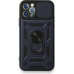 Gpack Apple iPhone 12 Pro Tank Aramid Sürgülü Vega Yüzüklü Lacivert Kılıf