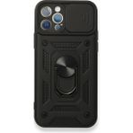 Gpack Apple iPhone 12 Pro Tank Aramid Sürgülü Vega Yüzüklü Nano Siyah Kılıf