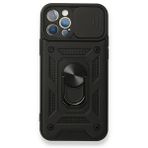 Gpack Apple iPhone 12 Pro Tank Aramid Sürgülü Vega Yüzüklü Siyah Kılıf
