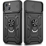 Gpack Apple iPhone 13 Sert Silikon Tank Aramid Sürgülü Vega Yüzüklü Siyah Kılıf