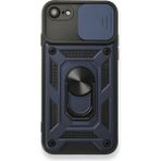 Gpack Apple iPhone SE 2020 Tank Aramid Sürgülü Vega Yüzüklü Nano Lacivert Kılıf