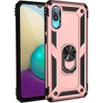 Gpack Samsung Galaxy A02 Vega Tank Koruma Standlı Yüzüklü Mıknatıslı Bronz Cep Telefonu Kılıfı