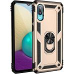 Gpack Samsung Galaxy A02 Vega Tank Koruma Standlı Yüzüklü Mıknatıslı Gold Cep Telefonu Kılıfı