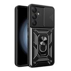 GPACK Samsung Galaxy A35 ile uyumlu Kılıf Pars Sürgülü Vega Yüzüklü Sert Silikon, Siyah