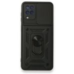 Gpack Samsung Galaxy M12 Tank Aramid Sürgülü Vega Yüzüklü Nano Siyah Kılıf
