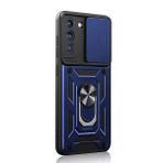 Gpack Samsung Galaxy S21 FE Sert Silikon Tank Aramid Sürgülü Vega Yüzüklü Lacivert Kılıf