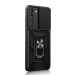 Gpack Samsung Galaxy S21 FE Sert Silikon Tank Aramid Sürgülü Vega Yüzüklü Siyah Kılıf