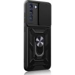 Gpack Samsung Galaxy S21 FE Tank Aramid Sürgülü Vega Yüzüklü Nano Siyah Kılıf