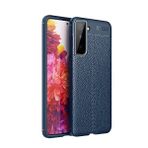 Gpack Samsung Galaxy S21 Plus 5G Niss Deri Görünümlü Silikon+Full Ekran Lacivert Kılıf