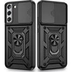 Gpack Samsung Galaxy S22 Plus Sert Silikon Tank Aramid Sürgülü Vega Yüzüklü Siyah Kılıf