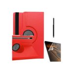 Gpack Samsung Galaxy Tab S7 FE T730 ile Uyumlu Kapaklı Standlı 360° Dönerli Kılıf, Nano Ekran Koruyucu ve Stylus Kalem, Kırmızı