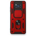 Gpack Xiaomi Poco X3 Tank Aramid Sürgülü Vega Yüzüklü Kırmızı Kılıf