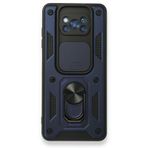 Gpack Xiaomi Poco X3 Tank Aramid Sürgülü Vega Yüzüklü Lacivert Kılıf + Nano Glass Ekran Koruyucu