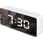 Gplus W561 Çift Alarm Dijital Göstergeli Çok Fonksiyonlu Termometreli Sese Duyarlı Aynalı Yeni Versiyon Masa Saati - Beyaz