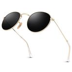 GQUEEN Retro Yuvarlak Daire Güneş Gözlüğü Polarize Erkek Kadın Vintage Oval Metal Çerçeve UV400, MFF7, Altın Çerçeve/Gri Lens, M