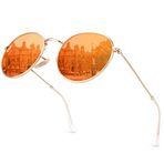 GQUEEN Retro Yuvarlak Daire Güneş Gözlüğü Polarize Erkek Kadın Vintage Oval Metal Çerçeve UV400, MFF7, Altın Çerçeve/Kırmızı Lens, M
