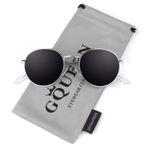 GQUEEN Retro Yuvarlak Daire Güneş Gözlüğü Polarize Erkek Kadın Vintage Oval Metal Çerçeve UV400, MFF7, Gümüş Çerçeve/Gri Lens, M