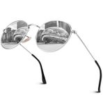 GQUEEN Retro Yuvarlak Daire Güneş Gözlüğü Polarize Erkek Kadın Vintage Oval Metal Çerçeve UV400, MFF7, Gümüş Çerçeve/Gümüş Lens, M