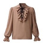 GRACEART Erkek Korsan Gömlek Fırfırlı Koloni Gömlek Rönesans Şair Fırfırlı Gömlek Steampunk Vampir Gotik Kostüm, haki, M