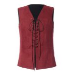 GRACEART Renaissance Erkek Bağcıklı Süet Deri Ters Çevrilebilir Yelek Ortaçağ Korsan Gotik Yelek (Sadece Yelek), kırmızı/siyah, S
