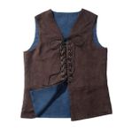 GRACEART Renaissance Erkek Bağcıklı Süet Deri Ters Çevrilebilir Yelek Ortaçağ Korsan Gotik Yelek (Sadece Yelek), mavi / kahverengi, M