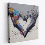 Graffiti Pop Art Kalp Burcu Eller, Banksy Dekoratif Kanvas Tablo, Duvar Dekoru 5343