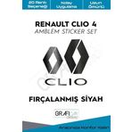 Graficar Design Renault Clio ile Uyumlu 4 Amblem Kaplama Sticker Set, Fırçalanmış Füme