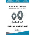 Graficar Design Renault Clio ile Uyumlu 4 Amblem Kaplama Sticker Set, Mat Karbon Kırmızı, TYC00629181267